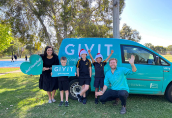 Engagement Officer Max with teachers and students from Mooroopna Park Primary School